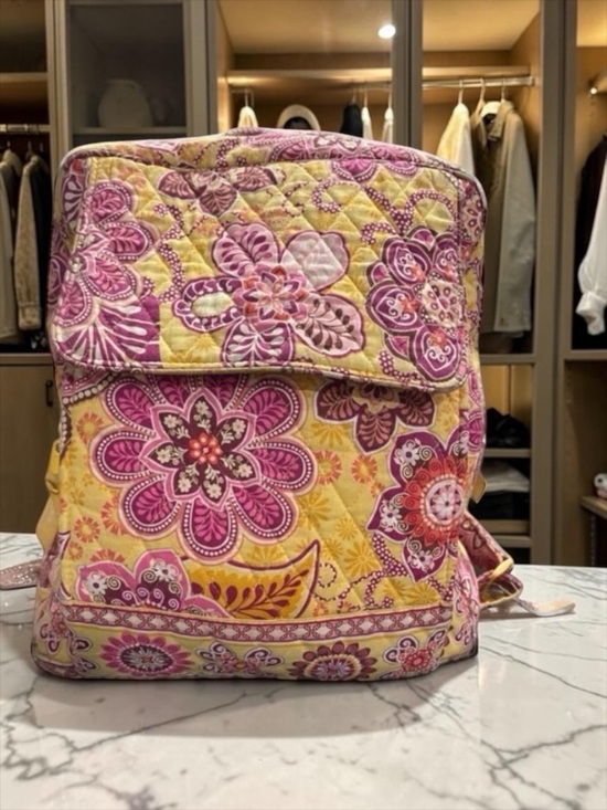 Vera Bradley Handbags - Vera Bradley Bali Gold Quilted Backpack Pink Yellow Floral Retired Y2K​​